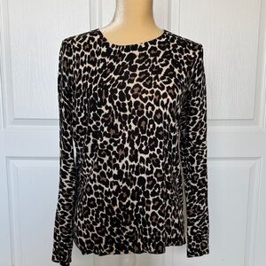 Crew Leopard Print Long Sleeve Cotton Sweater